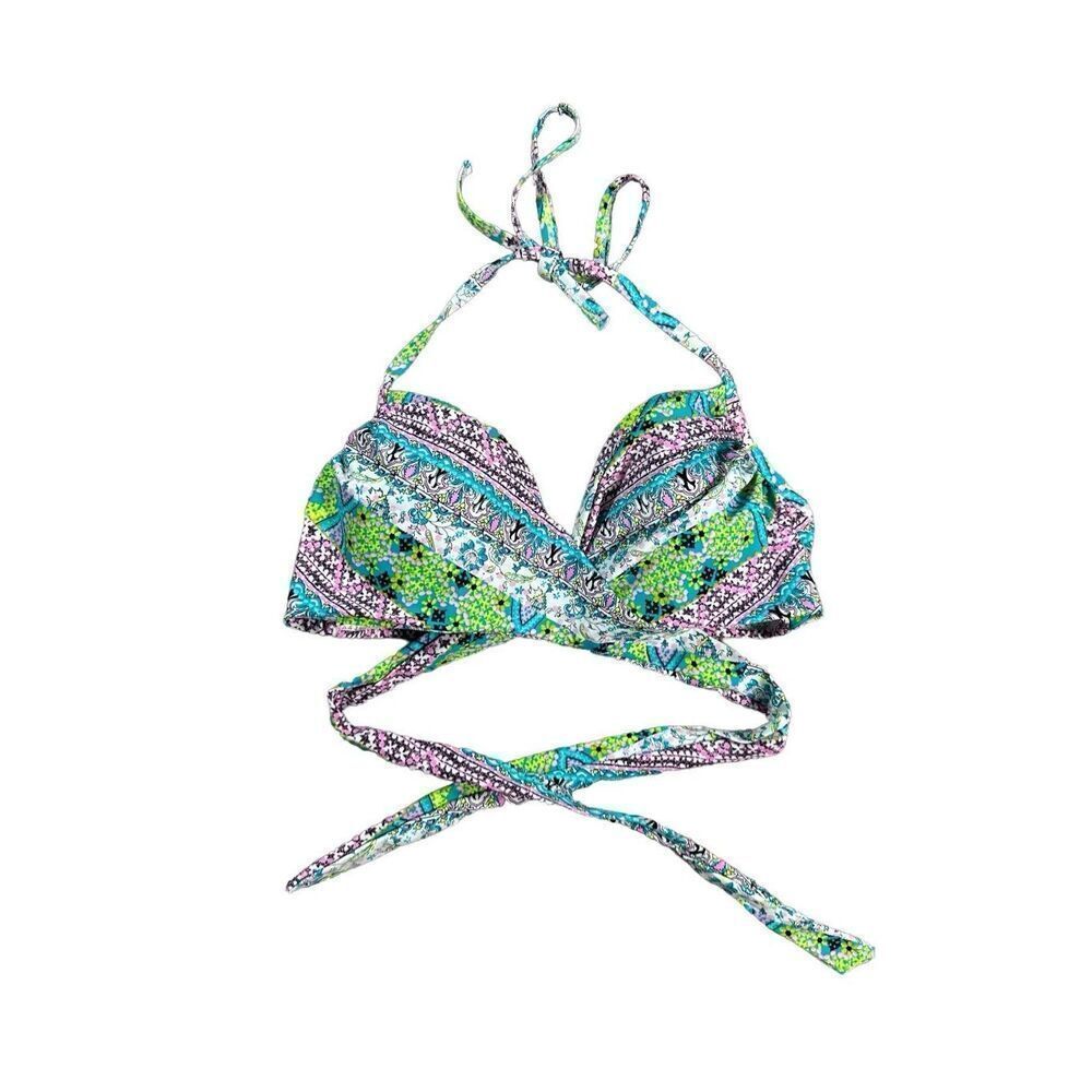 Victoria's Secret Wrap Tie Push-Up Bikini Top Multi Pattern Underwire Size 34D